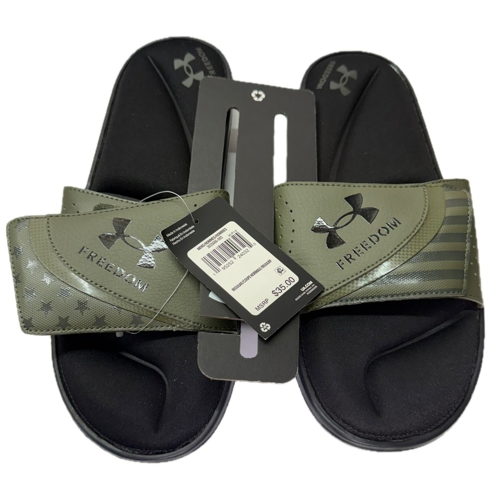 Under Armour Ignite VI Freedom Slides Mens 13 Green Stars Stripes 3025686-002